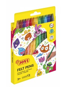 Jovi Felt Pens Estuche de 24 Rotuladores - Amplia Variedad de Tonos - Tinta de Gran Fijacion - Punta de 3mm - Capuchon de