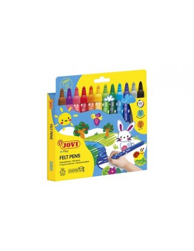 Jovi Felt Pens Estuche de 12 Rotuladores Jumbo - Tinta de Gran Fijacion - Punta de 3mm - Capuchon de Seguridad Ventilado -