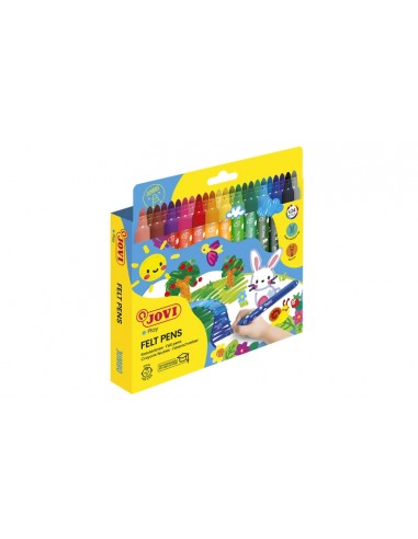 Jovi Felt Pens Estuche de 24 Rotuladores Jumbo - Amplia Variedad de Tonos - Tinta de Gran Fijacion - Punta de 3mm - Capuchon
