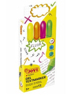 Jovi Gel Textmarker Estuche con 4 Marcadores de Texto - Gel en Seco - Colores Fluorescentes - con Ascensor - No Traspasan -