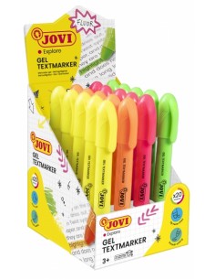 Jovi Gel Textmarker Expositor con 20 Marcadores de Texto - Colores Fluorescentes - No Necesitan Punta - Deslizamiento Suave -
