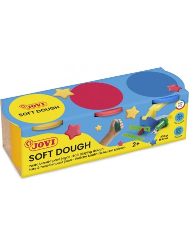 Jovi Soft Dough Blandiver Estuche de 3 Botes 110gr - Blanda y Flexible - Facil de Amasar y Moldear - Ideal para Iniciacion al