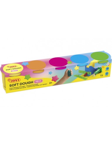 Jovi Soft Dough Estuche de 5 Botes Colores Neon - Blanda y Flexible - Facil de Amasar y Moldear - Ideal para Iniciacion al