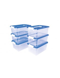 Jovi Pack de 6 Baules para Almacenaje Escolar - Transparente - Ideal para Material Escolar y Juguetes - Facil de Apilar -
