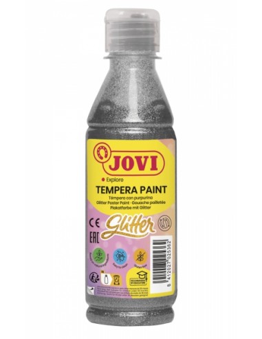 Jovi Glitter Tempera - Excelente Rendimiento - Secado Rapido - Facil Aplicacion - Alta Adherencia - Color Gris