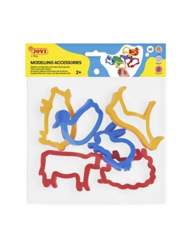 Jovi Modelling Accessories Bolsa Colgable con 6 Moldes de Corte Animales de Granja - Plastico Duradero - Formas de Animales