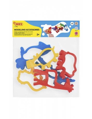Jovi Modelling Accessories Bolsa Colgable con 6 Moldes de Corte Animales de Jungla - Moldes de Plastico para Plastilina -