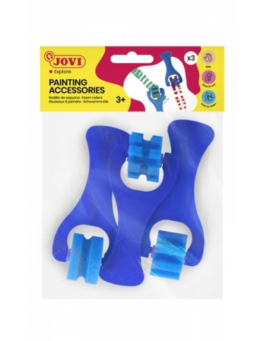 Jovi Bolsa Colgable con 3 Rodillos Espuma Pequeños Estampados Diversos - Formas Diferentes - Mango Resistente - Facil