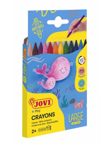 Jovi Large Easy Grip Estuche de 24 Ceras Plasticas Hexagonales - No Ruedan - Duracion Prolongada - sin Olor - Facil de Sacar