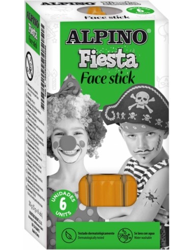 Alpino Fiesta Face Stick Pack con 6 Barritas de Pintura Facial - Sistema Retractil Giratorio - Se Lava con Agua - Testado