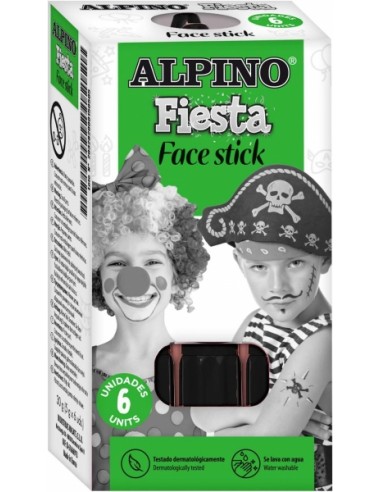 Alpino Fiesta Face Stick Pack con 6 Barritas de Pintura Facial - Sistema Retractil Giratorio - Se Lava con Agua - Testado