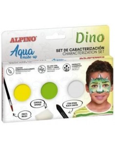 Alpino Aqua Make Up Set de Caracterizacion de Dinosaurio - 3 Polveras-Cera Negra-Pincel-Esponja