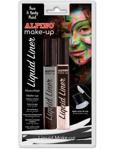Alpino Make-up Liquid Liner Pack con 2 Botes de Maquillaje Liquido con Aplicador - Se Lava con Agua - Testado