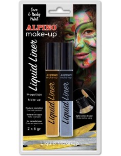 Alpino Make-up Liquid Liner Pack con 2 Botes de Maquillaje Liquido con Aplicador - Se Lava con Agua - Testado