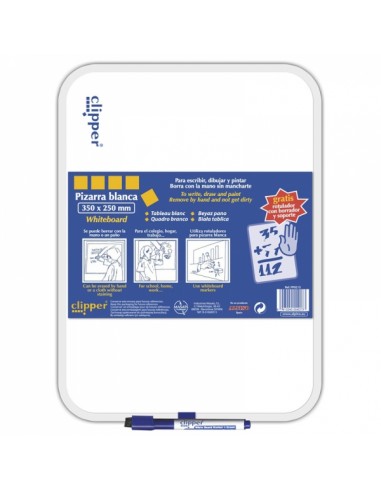 Alpino Clipper Pizarra Blanca 35x25cm - Una Cara Blanca y otra con Cuadricula - Borrado en Seco - Incluye Rotulador con