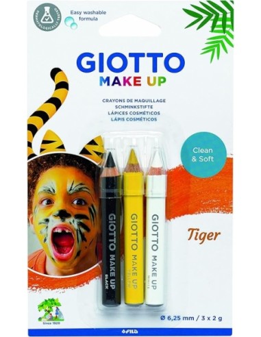 Giotto Make Up Tiger Pack con 3 Lapices Cosmeticos de Tematica Tigre - Se Lava con Agua - Dermatologicamente Testado -