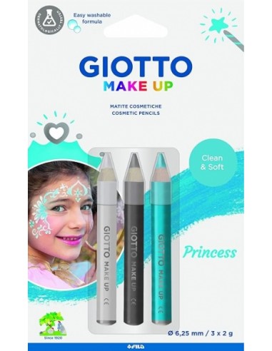 Giotto Make Up Princess Pack con 3 Lapices Cosmeticos de Tematica Princesa - Se Lava con Agua - Dermatologicamente Testado -