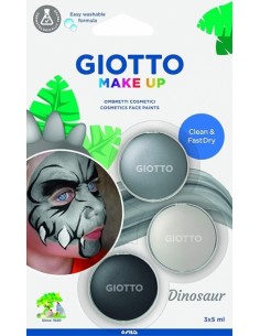 Giotto Make Up Dinosaur Pack con 3 Maquillajes Faciales de Tematica Dinosaurio - Se Lava con Agua - Dermatologicamente
