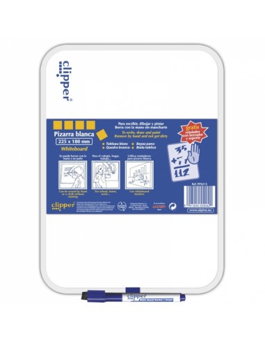 Alpino Clipper Pizarra Blanca 25.5x18cm - Una Cara Blanca y otra con Cuadricula - Borrado en Seco - Incluye Rotulador con