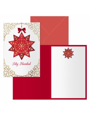 Dohe Golden Star Pack de 6 Tarjetas de Felicitacion Navideña con Sobre - Tamaño Cerrada 11.5x17cm-Abierta 23x17cm - Papel