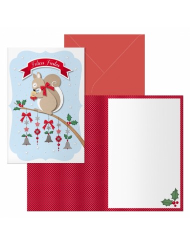 Dohe Ardilla Pack de 6 Tarjetas de Felicitacion Navideña con Sobre - Tamaño Cerrada 11.5x17cm-Abierta 23x17cm - Papel
