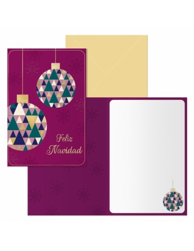 Dohe Esferas Pack de 6 Tarjetas de Felicitacion Navideña con Sobre - Tamaño Cerrada 11.5x17cm-Abierta 23x17cm - Papel