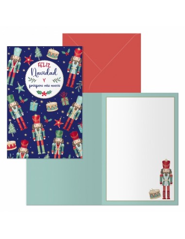 Dohe Cascanueces Pack de 6 Tarjetas de Felicitacion Navideña con Sobre - Tamaño Cerrada 11.5x17cm-Abierta 23x17cm - Papel