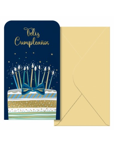 Dohe Cake Pack de 6 Tarjetas Billeteros de Felicitacion de Cumpleaños con Sobre - Tamaño 9x16cm - Papel Offset - Impresas a