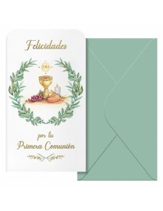 Dohe Caliz Pack de 6 Tarjetas Billeteros de Felicitacion de Comunion con Sobre - Tamaño 9x16cm - Papel Offset - Impresas a