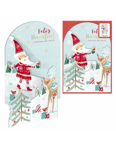 Dohe Santa en la Nieve Pack de 6 Tarjetas Desplegables de Felicitacion Navideña con Sobre - Impresas a todo Color