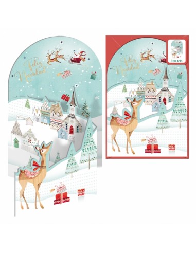 Dohe Aldea Navideña Pack de 6 Tarjetas Desplegables de Felicitacion Navideña con Sobre - Impresas a todo Color