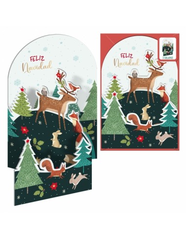 Dohe Animales en el Bosque Pack de 6 Tarjetas Desplegables de Felicitacion Navideña con Sobre - Impresas a todo Color