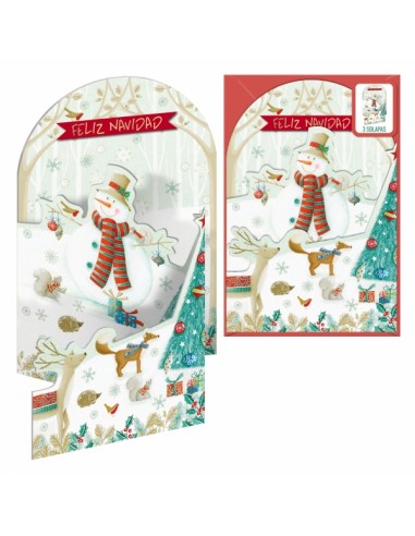 Dohe Muñeco de Nieve Pack de 6 Tarjetas Desplegables de Felicitacion Navideña con Sobre - Impresas a todo Color