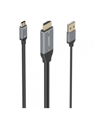 Aisens Cable Conversor Aluminio HDMI V2.0 a USB-C 4K@60Hz - HDMI M USB-A M-USB-C M - 1.8m - Color Gris