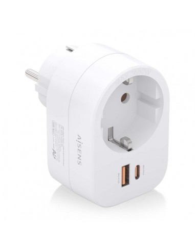 Aisens Regleta de Pared Multifuncion con 1 Toma-1xUSB-C 20W PD3.0 - 1xUSB-A 20W QC3.0 - Color Blanco