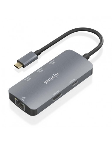 Aisens USB-C Dock 6 en 1 - USB-C a 1xHDMI - 1xRJ45 - 3xUSB-A - 1xUSB-C PD - 15cm - Color Gris