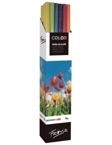 Fabrisa Expositor de 20 Rollos de Papel Regalo - Papel Kraft Verjurado de 70gr - Medidas del Rollo 1x5m - Colores Surtidos