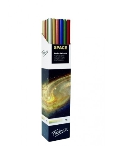 Fabrisa Space 6C Expositor de 30 Rollos de Papel Regalo - Papel Kraft Verjurado de 70gr - Medidas del Rollo 1x3m - Colores