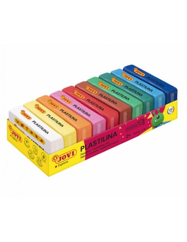 Jovi Pack de 10 Pastillas de Plastilina 50gr - 100-Vegetal - Muy Moldeable - No Se Seca - Colores Mezclables - Colores