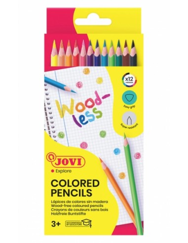 Jovi Woodless Pack de 12 Lapices de Colores - Forma Triangular - Minas Resistentes - Sin Madera - Colores Surtidos