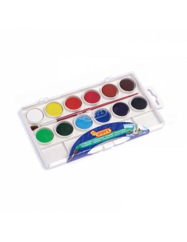 Jovi Pack de 12 Acuarelas en Pastilla-Pincel - Brillantes - Facilmente Mezclables - Colores Surtidos