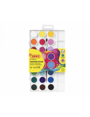 Jovi Pack de 24 Acuarelas en Pastilla-Pincel - Brillantes - Facilmente Mezclables - Colores Surtidos