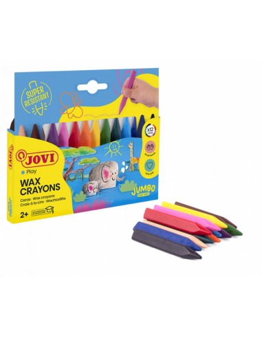 Jovi Triwax Estuche de 12 Ceras Triangulares - No Manchan - Trazo Suave - Gran Rendimiento - Apto para Sacapuntas - Libre de