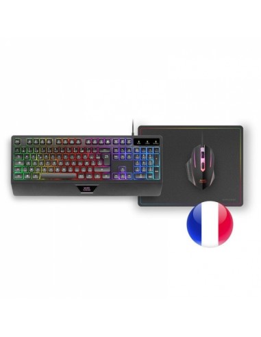 Mars Gaming MCP124 Combo Gaming 3en1 - Teclado H-Mech Ergonomico - Raton RGB Switches HUANO - Alfombrilla Nanotextil Rainbow