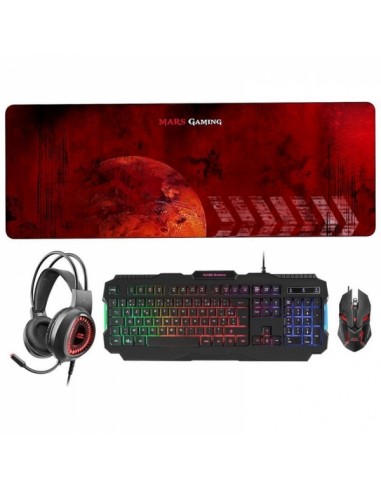 Mars Gaming MCPRGB2 Combo Gaming - Teclado RGB Rainbow - Raton 4000DPI RGB Flow - Auriculares RGB Flow - Alfombrilla XXL -