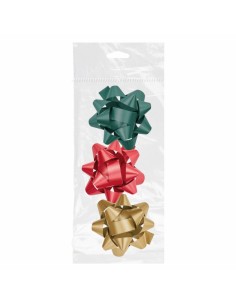 Dohe Chic Pack de 3 Lazos para Regalo - Forma de Estrella - Tamaño 8cm - Colores Rojo-Verde y Oro