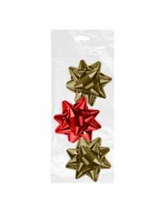 Dohe Shiny Pack de 3 Lazos para Regalo - Forma de Estrella - Tamaño 8cm - Colores Rojo y Oro