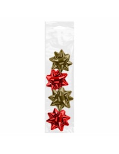 Dohe Shiny Pack de 4 Lazos para Regalo - Forma de Estrella - Tamaño 6.5cm - Colores Rojo y Oro
