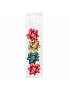 Dohe Chic Pack de 4 Lazos para Regalo - Forma de Estrella - Tamaño 6.5cm - Colores Rojo-Verde y Oro