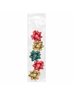 Dohe Chic Pack de 5 Lazos para Regalo - Forma de Estrella - Tamaño 5.6cm - Colores Rojo-Verde y Oro